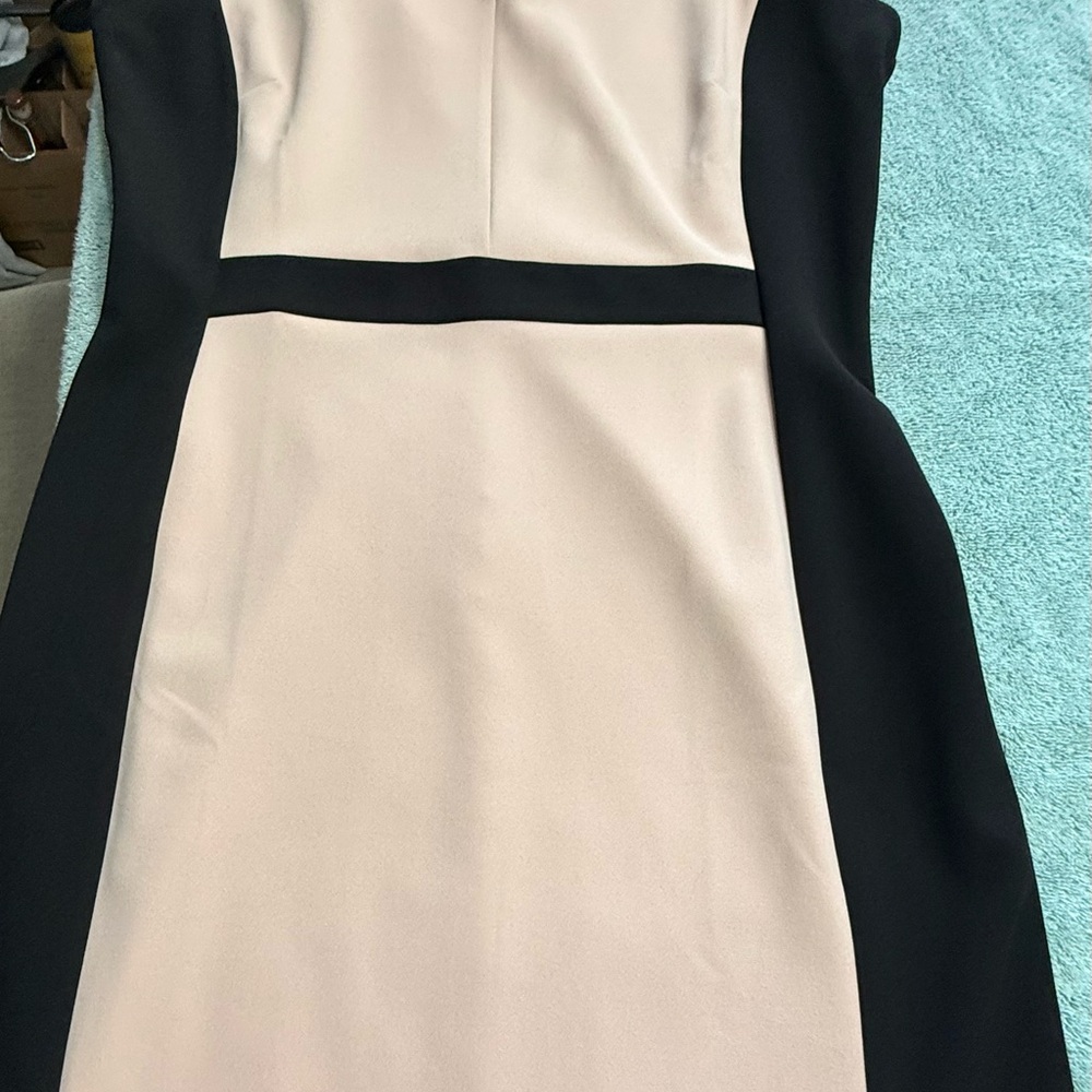 Sleeveless Colorblock Sheath Dress in Black and Beige